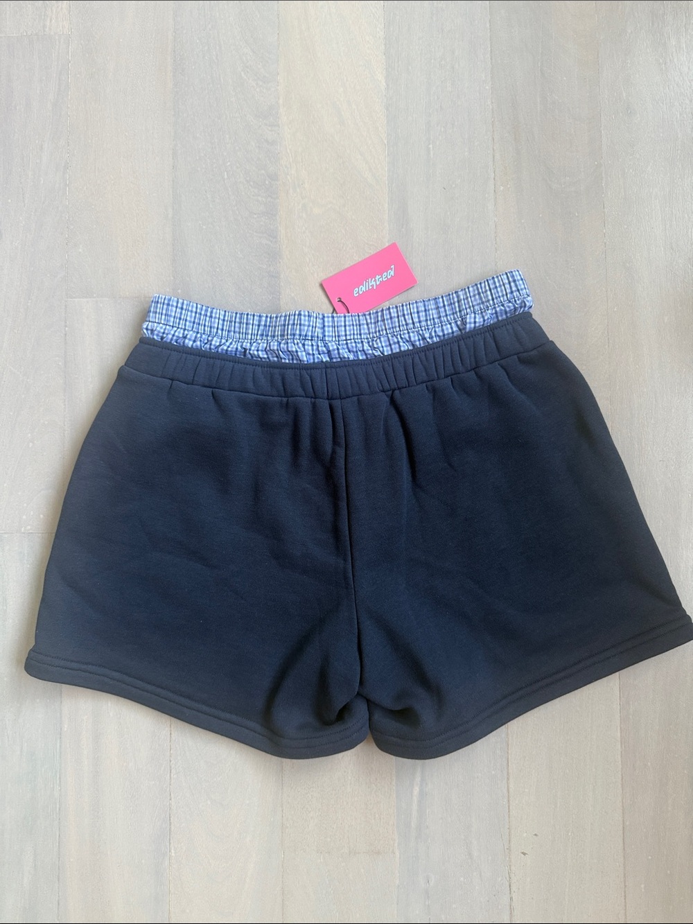 Edikted 🩵 Navy Women's Active Lounge Shorts with Plaid Boxer Detail Size Medium - Picture 4 of 6